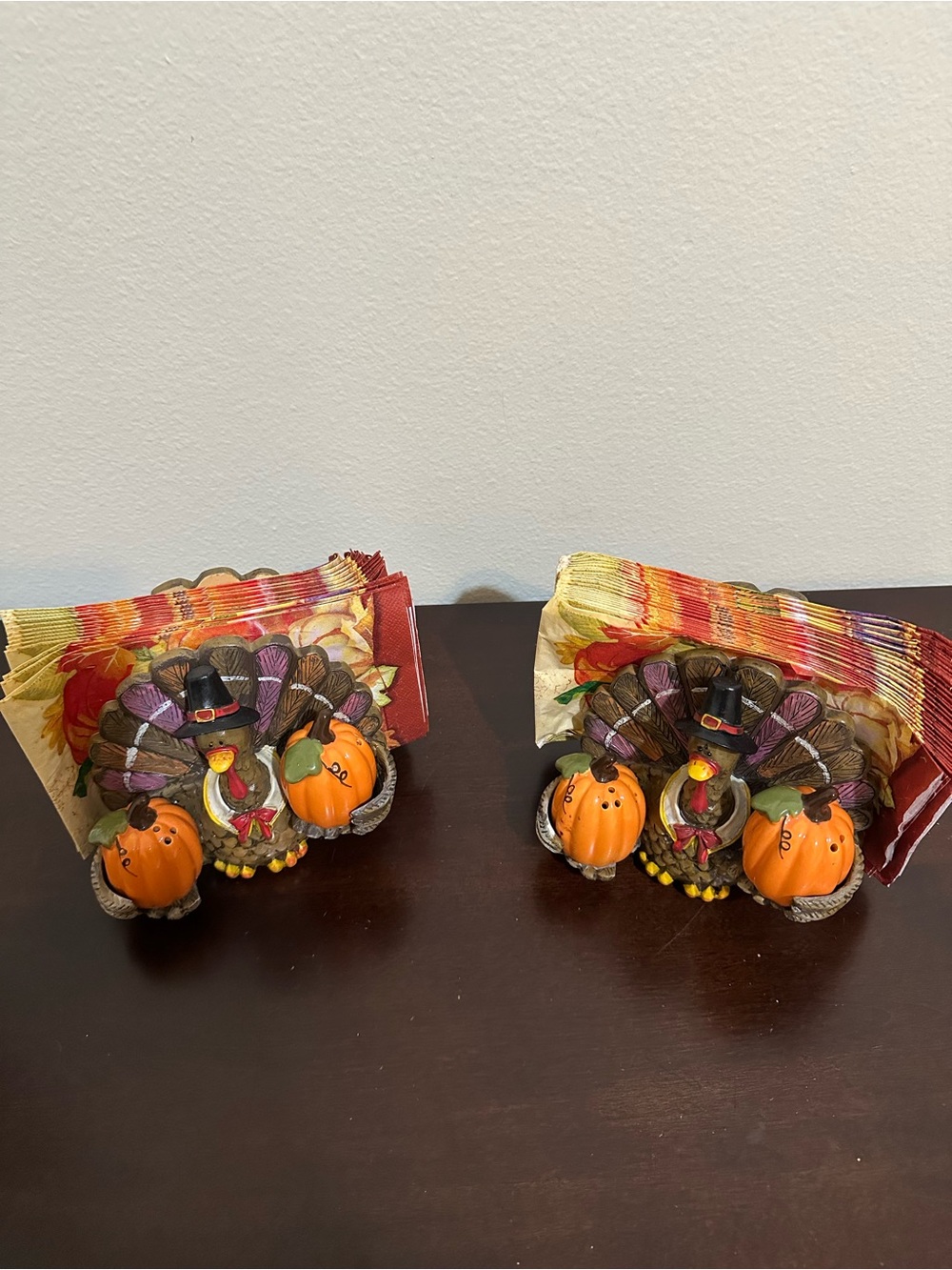 Holiday Turkey Napkin Holder Set in Orange and Brown